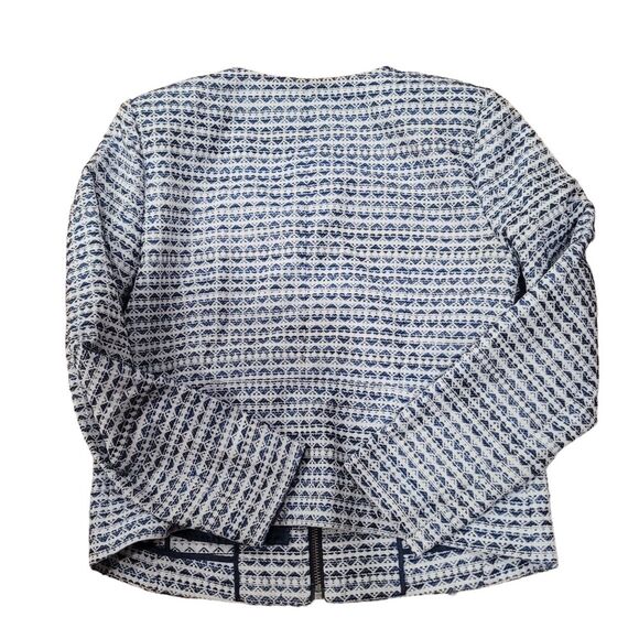 J. Crew Jacket Jacquard Full Zip Blue/White Collarless Blazer Size M - Picture 2 of 5